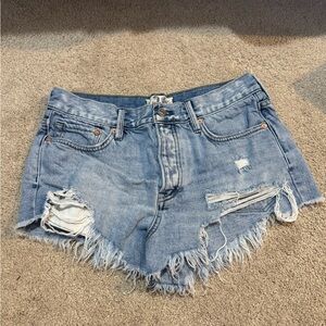 Free People Light Blue Distressed Jean Shorts